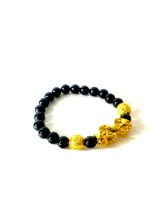 Black Obsidian Pixiu Crystal Power beaded bracelet